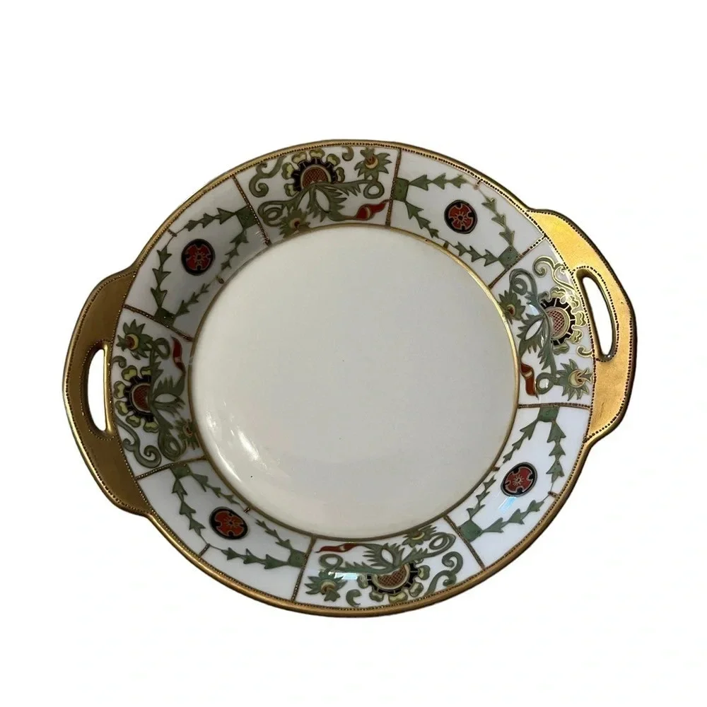 Antique Hand Painted Nippon Gold Embossed Serving Dish Tray Bowl